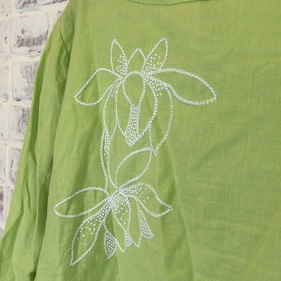 Alexandra Bartlett Women's Size 3X Lime Green Embroidered 100% Linen Top Coastal - Picture 7 of 9